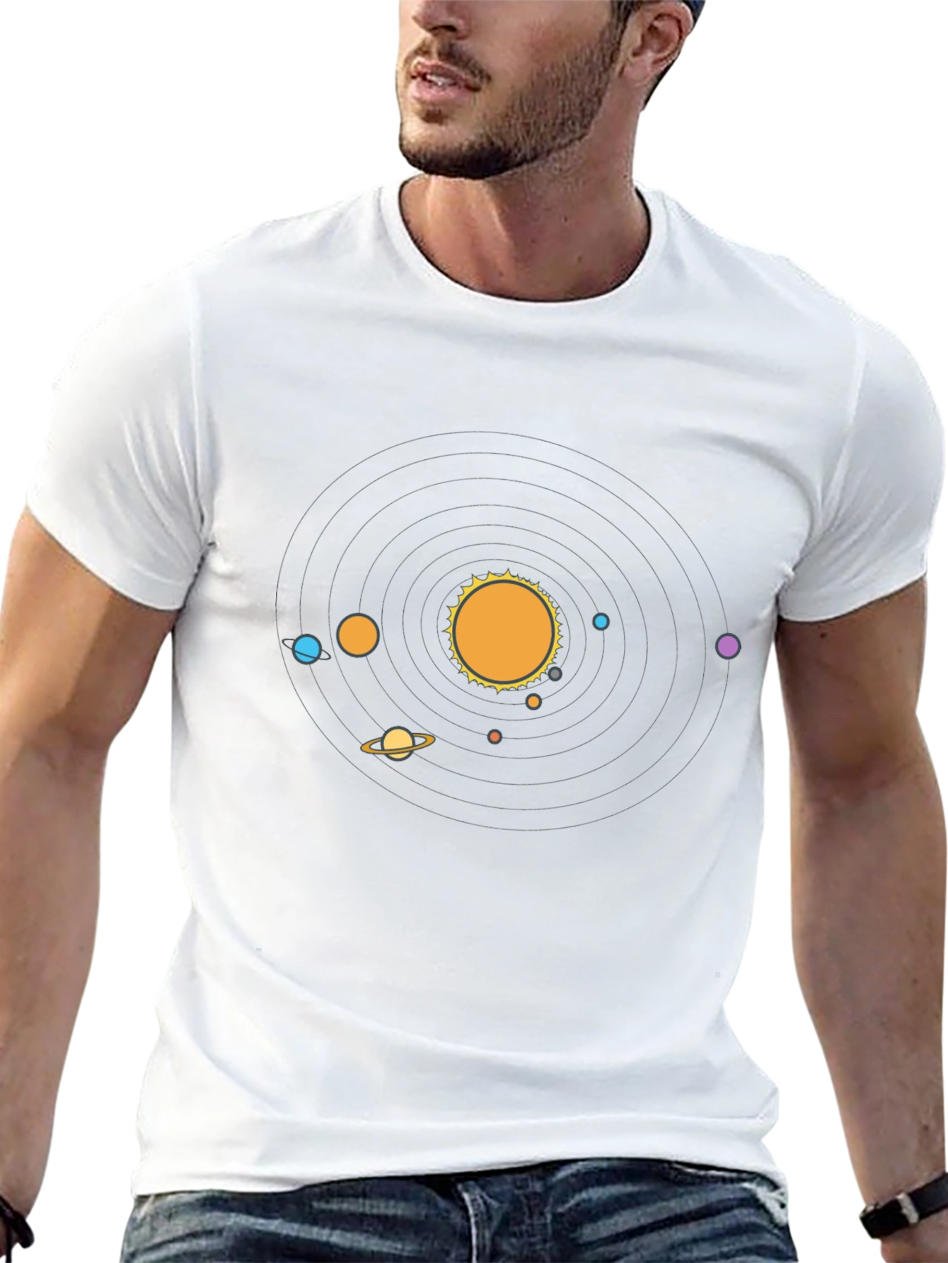 Planets Graphic Print Black T-Shirt