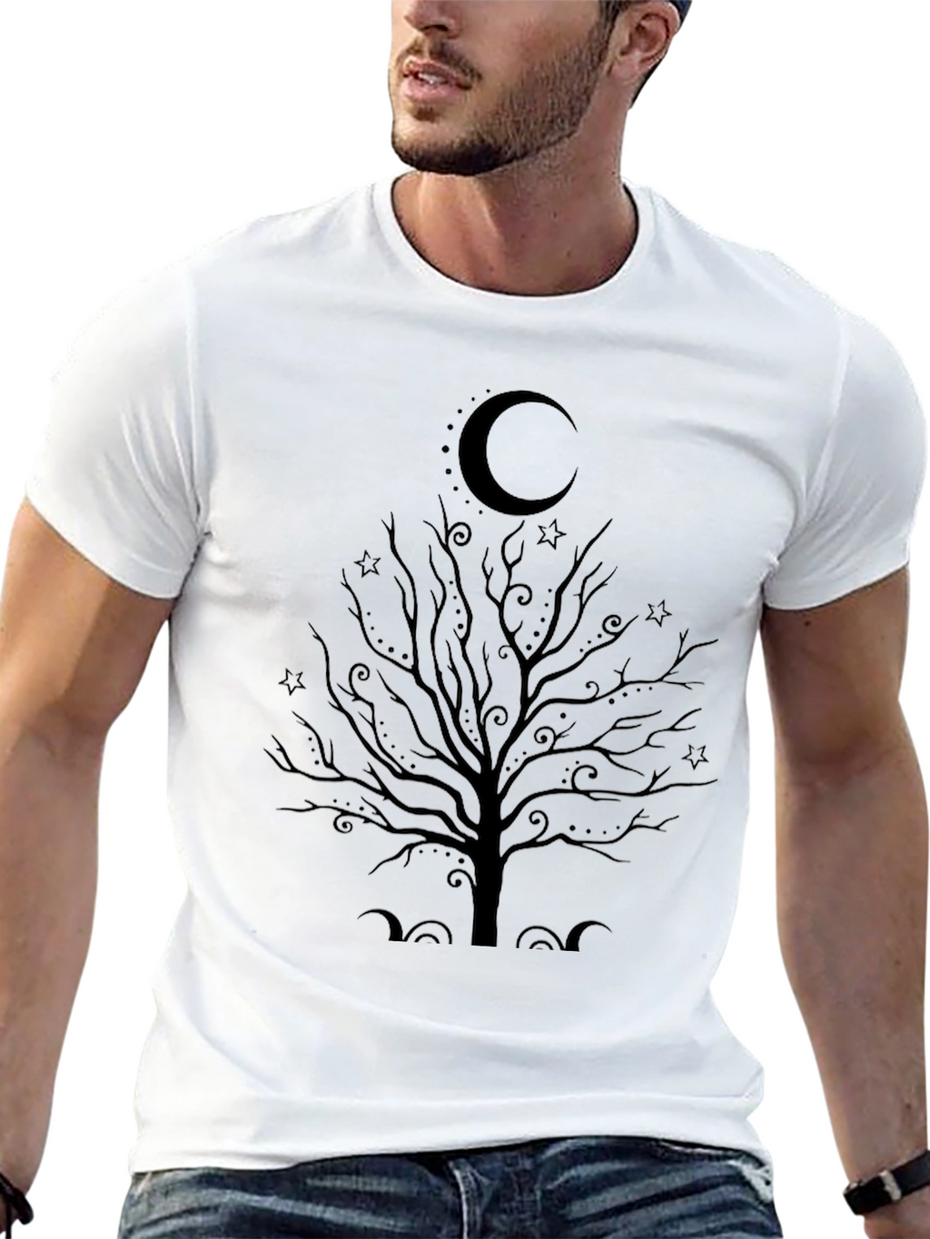 Moonlit Tree Graphic Tee - Unique Unisex Black T-Shirt