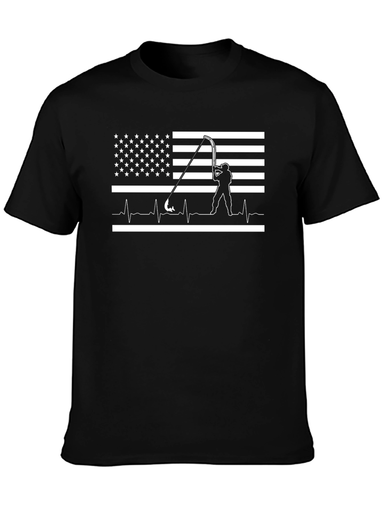 Fishing American Flag Heartbeat T-Shirt