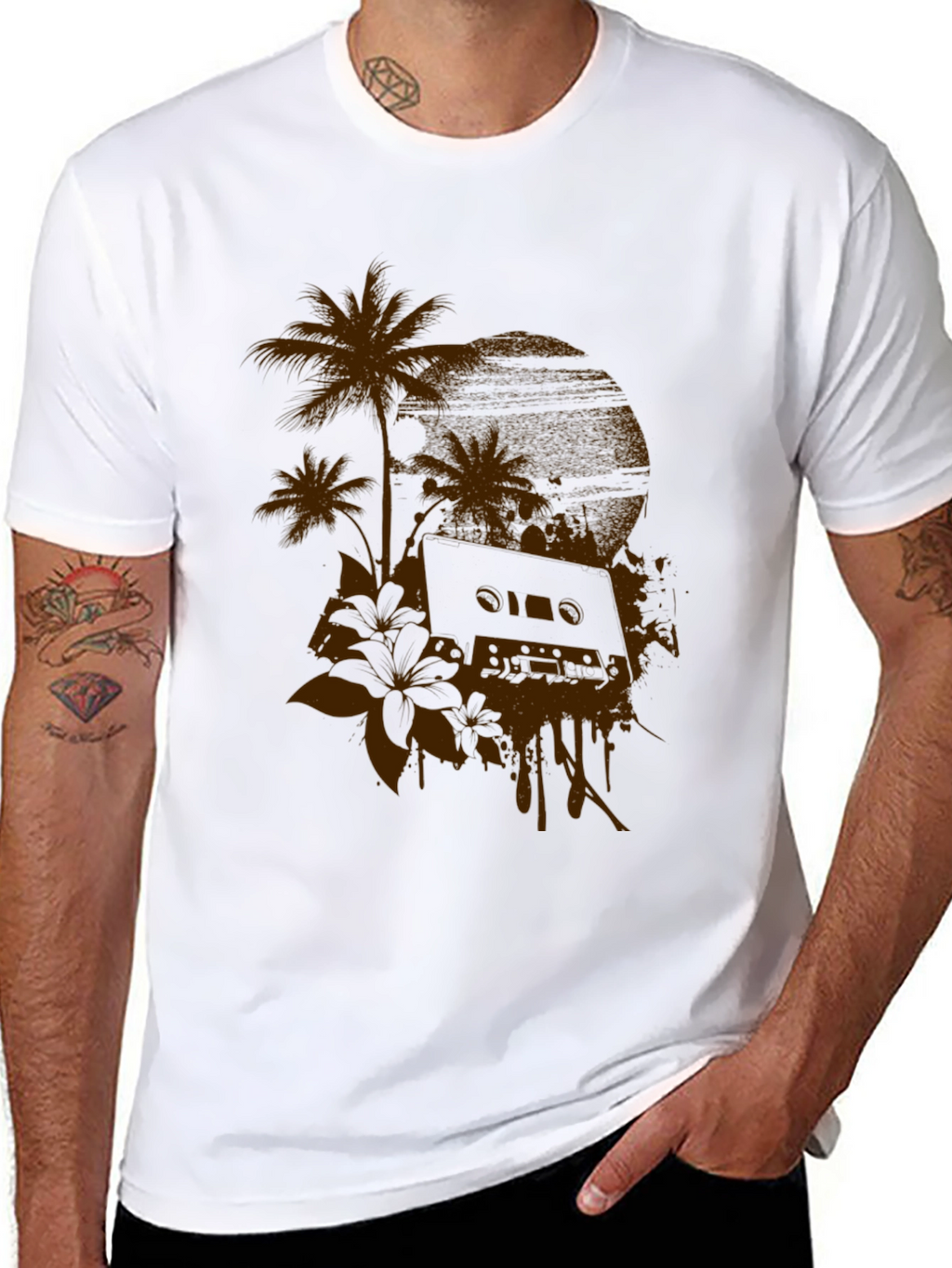 Retro Sunset Cassette Black Graphic Tee