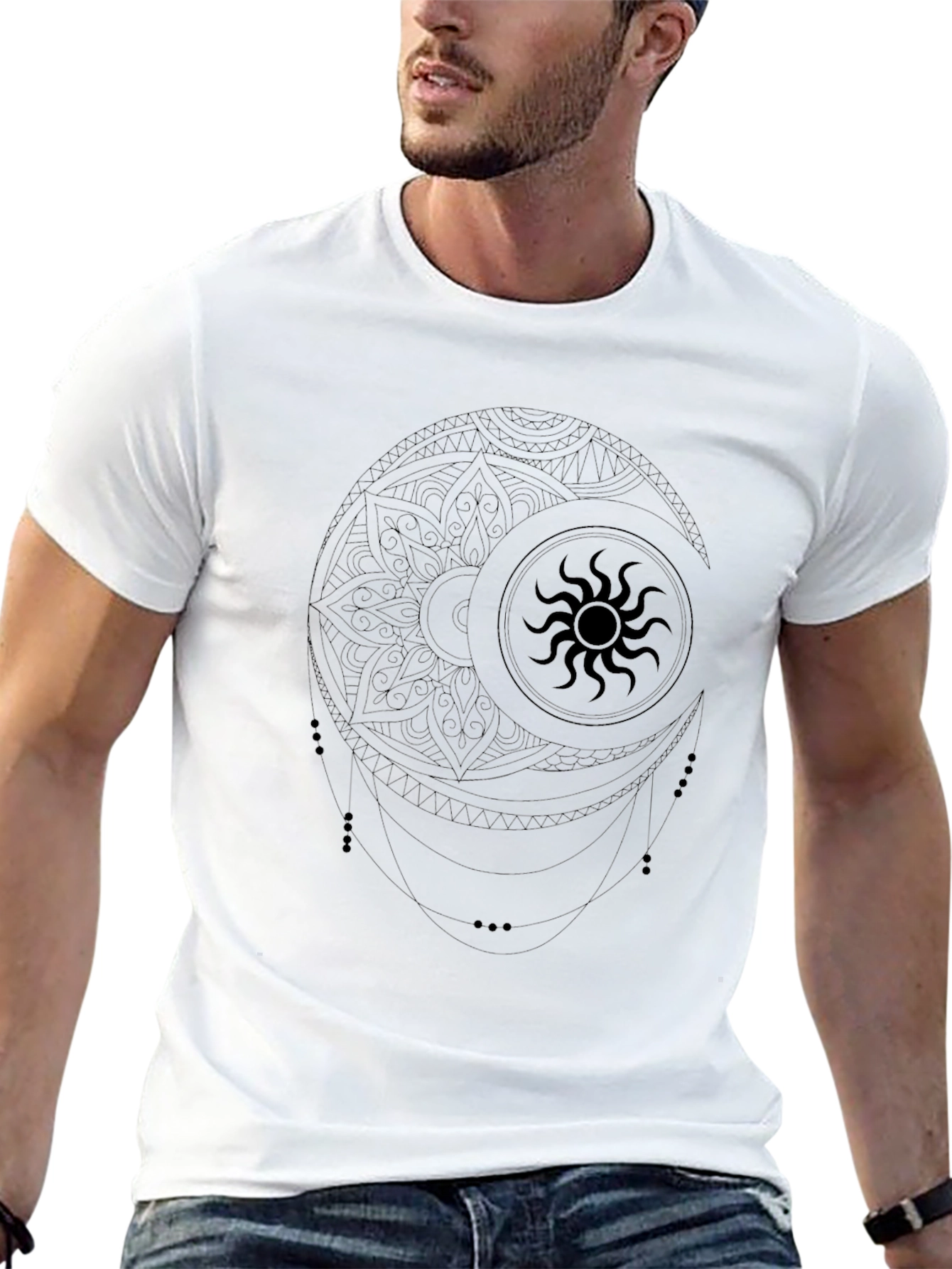 Celestial Sun & Moon Mandala Graphic T-Shirt