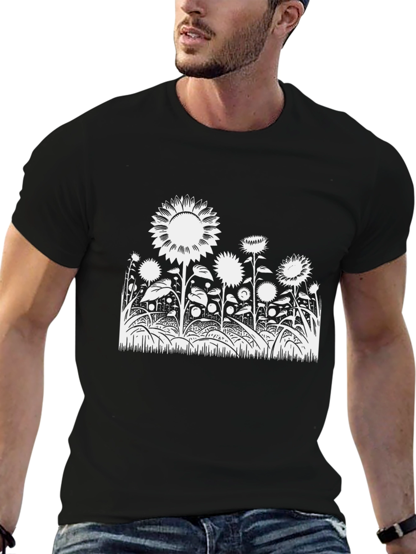 Sunflower Graphic Tee - Stylish Black Cotton T-Shirt