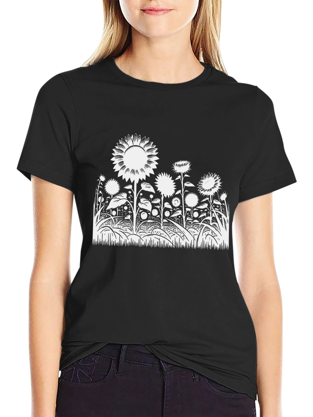 Sunflower Graphic Tee - Stylish Black Cotton T-Shirt