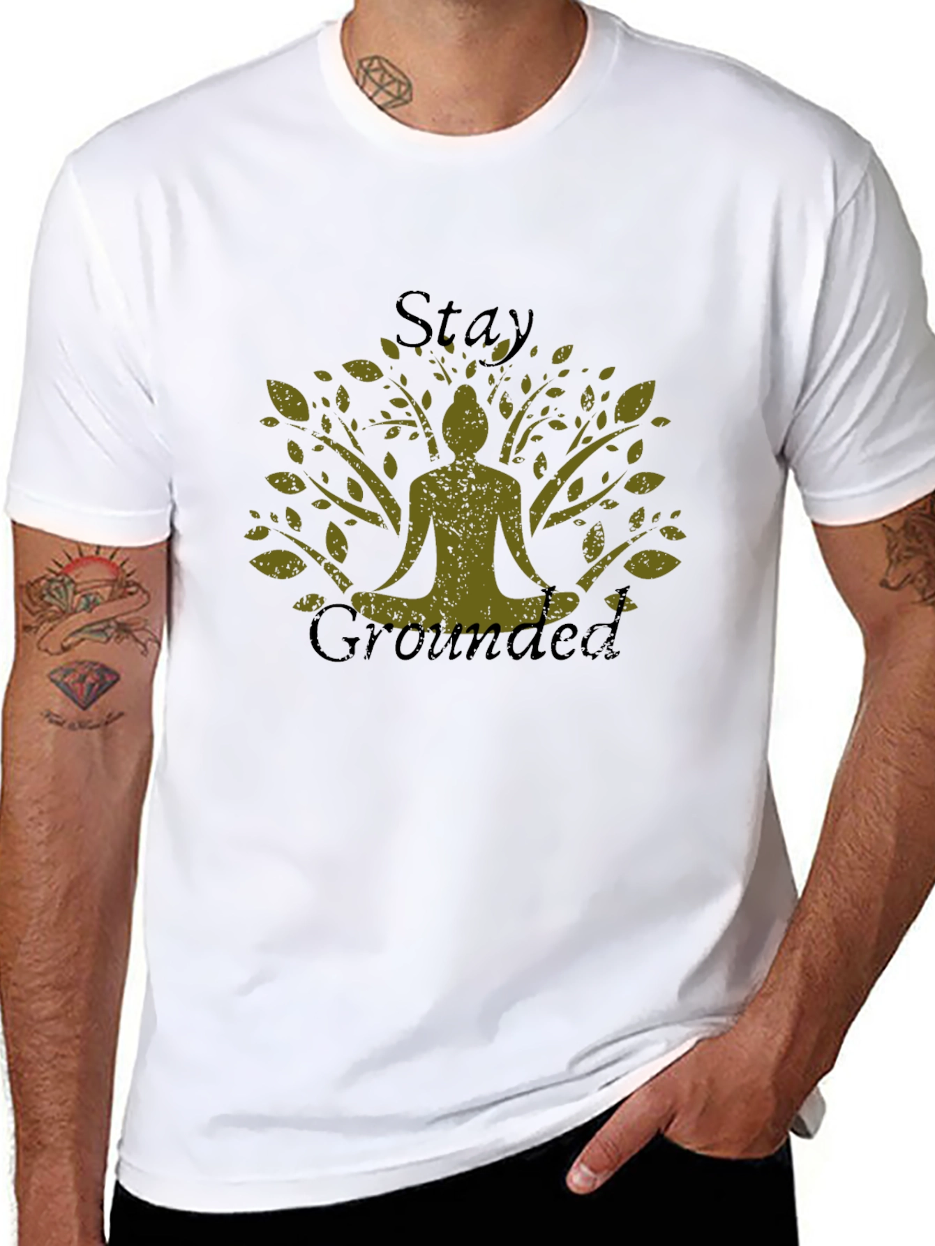 Stay Grounded Tree Yoga Graphic Tee - Black