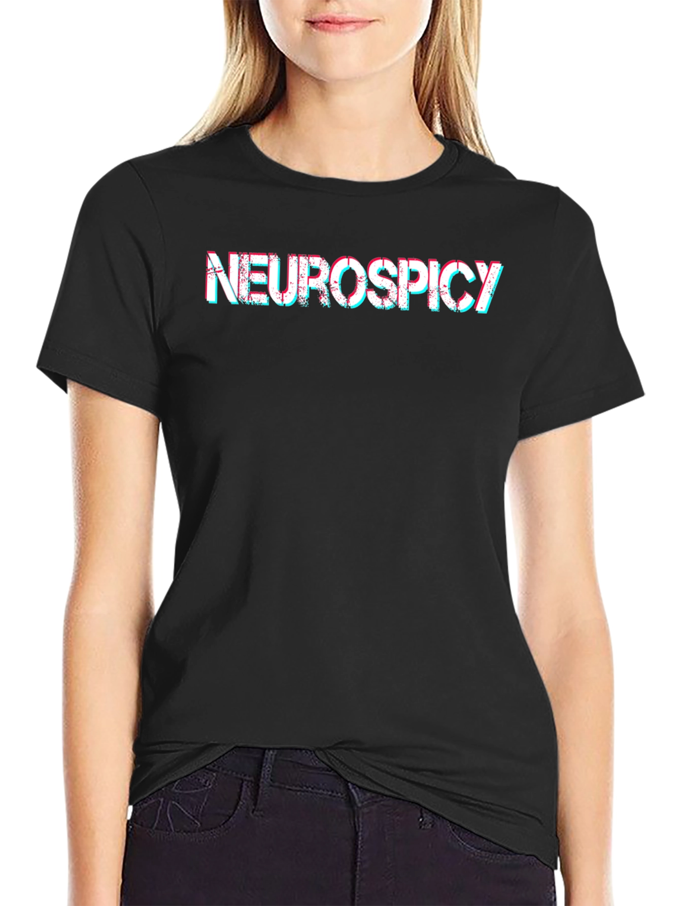 Neurospicy T-Shirt - Black Glitch Text Tee
