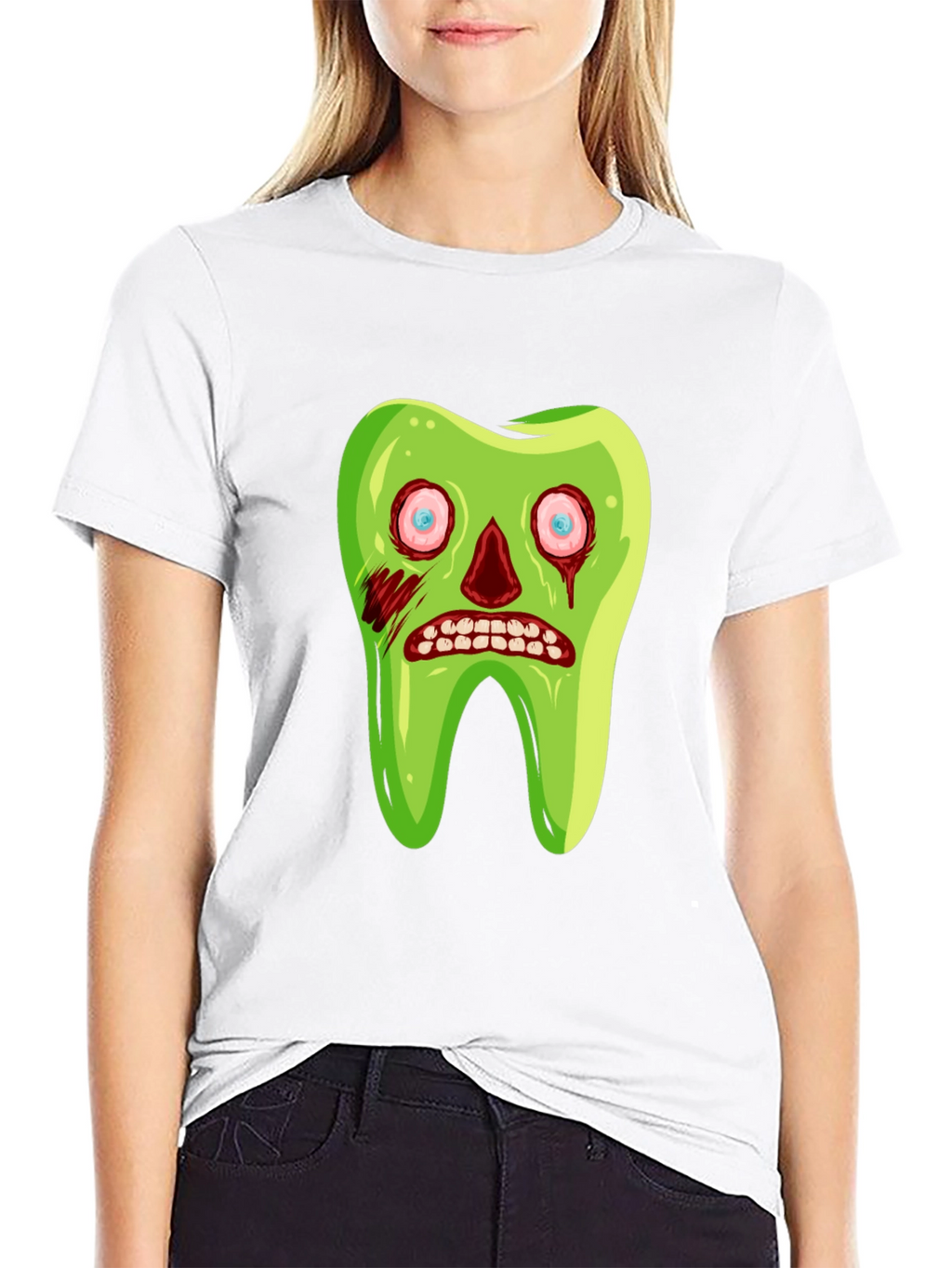 Zombie Tooth Graphic Tee - Novelty Halloween Shirt