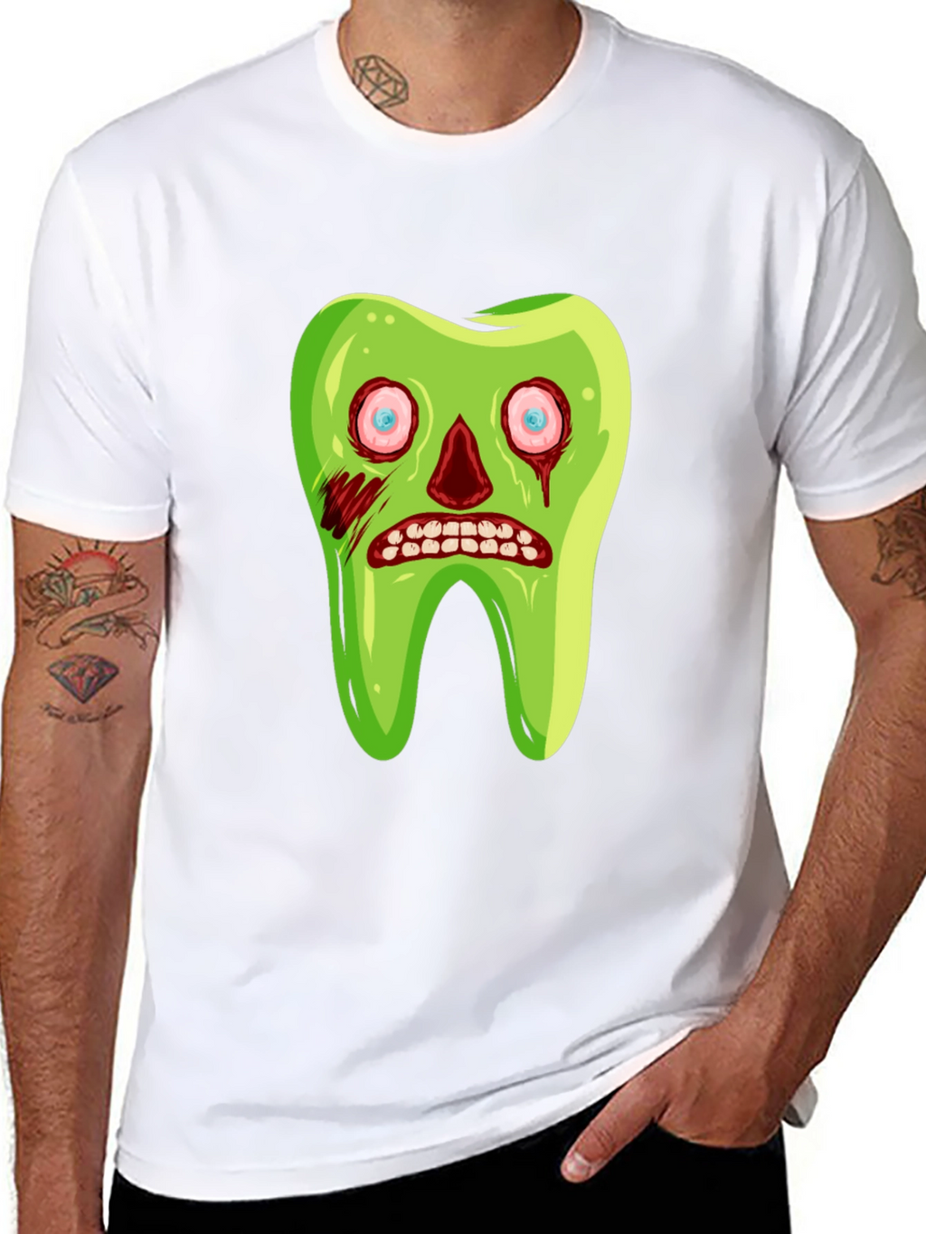 Zombie Tooth Graphic Tee - Novelty Halloween Shirt