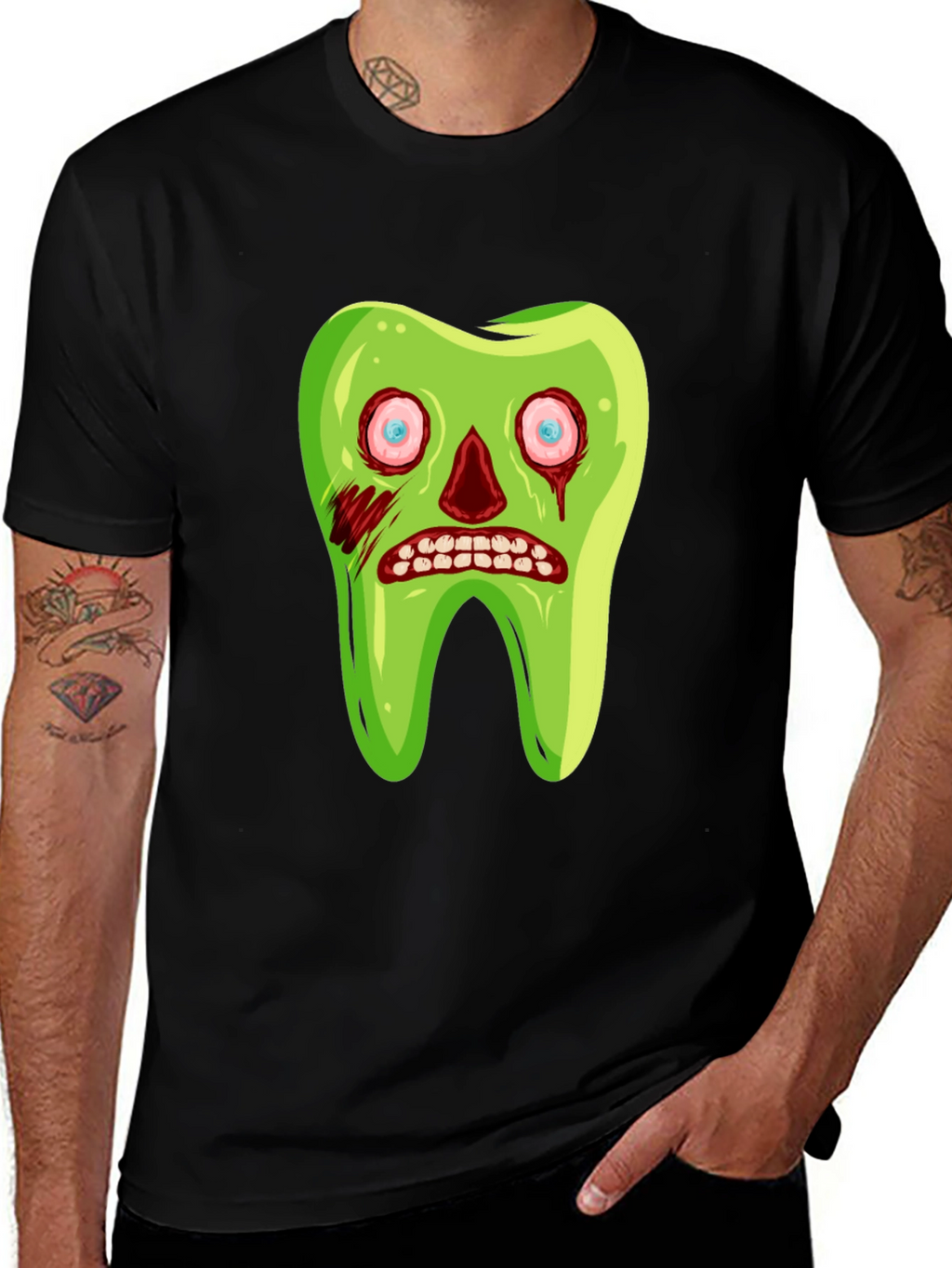 Zombie Tooth Graphic Tee - Novelty Halloween Shirt