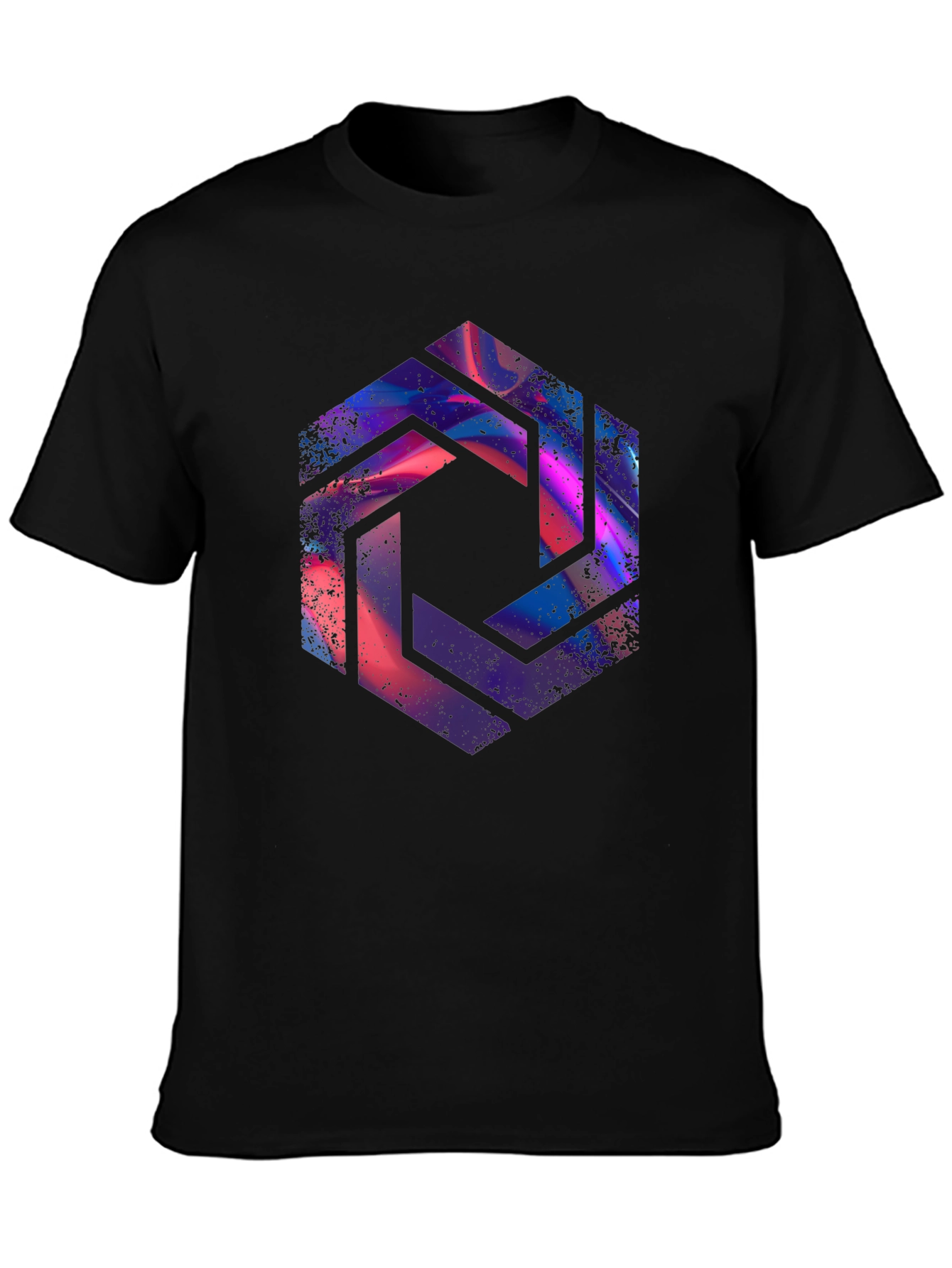 Abstract Hexagon Graphic Black T-Shirt