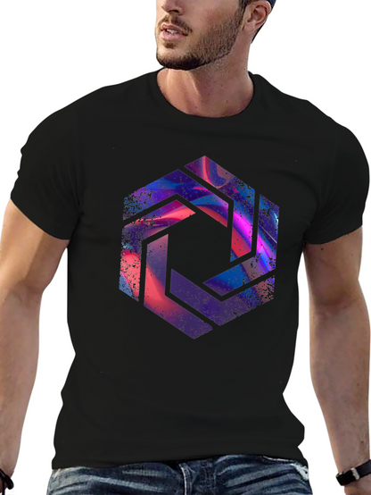 Abstract Hexagon Graphic Black T-Shirt
