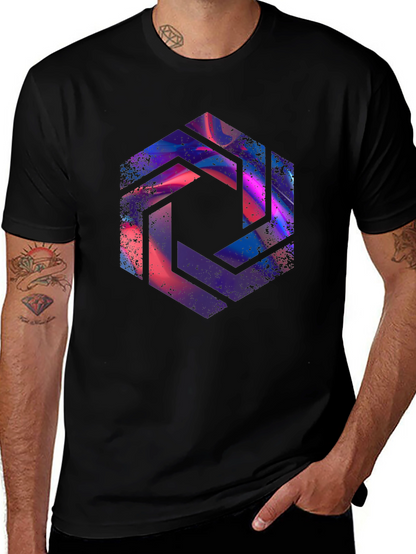 Abstract Hexagon Graphic Black T-Shirt
