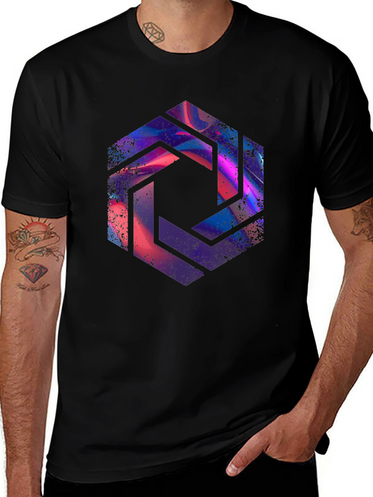 Abstract Hexagon Graphic Black T-Shirt