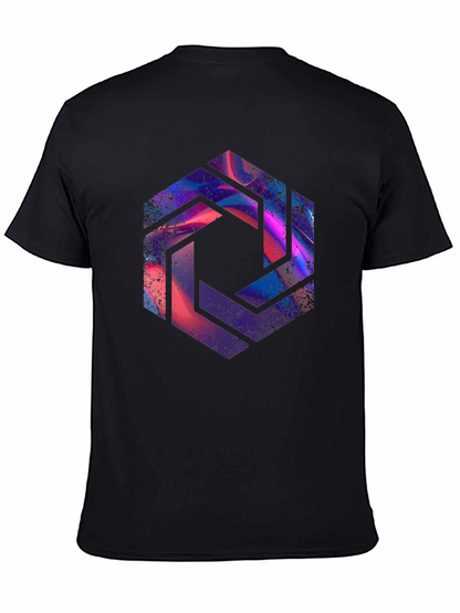 Abstract Hexagon Graphic Black T-Shirt