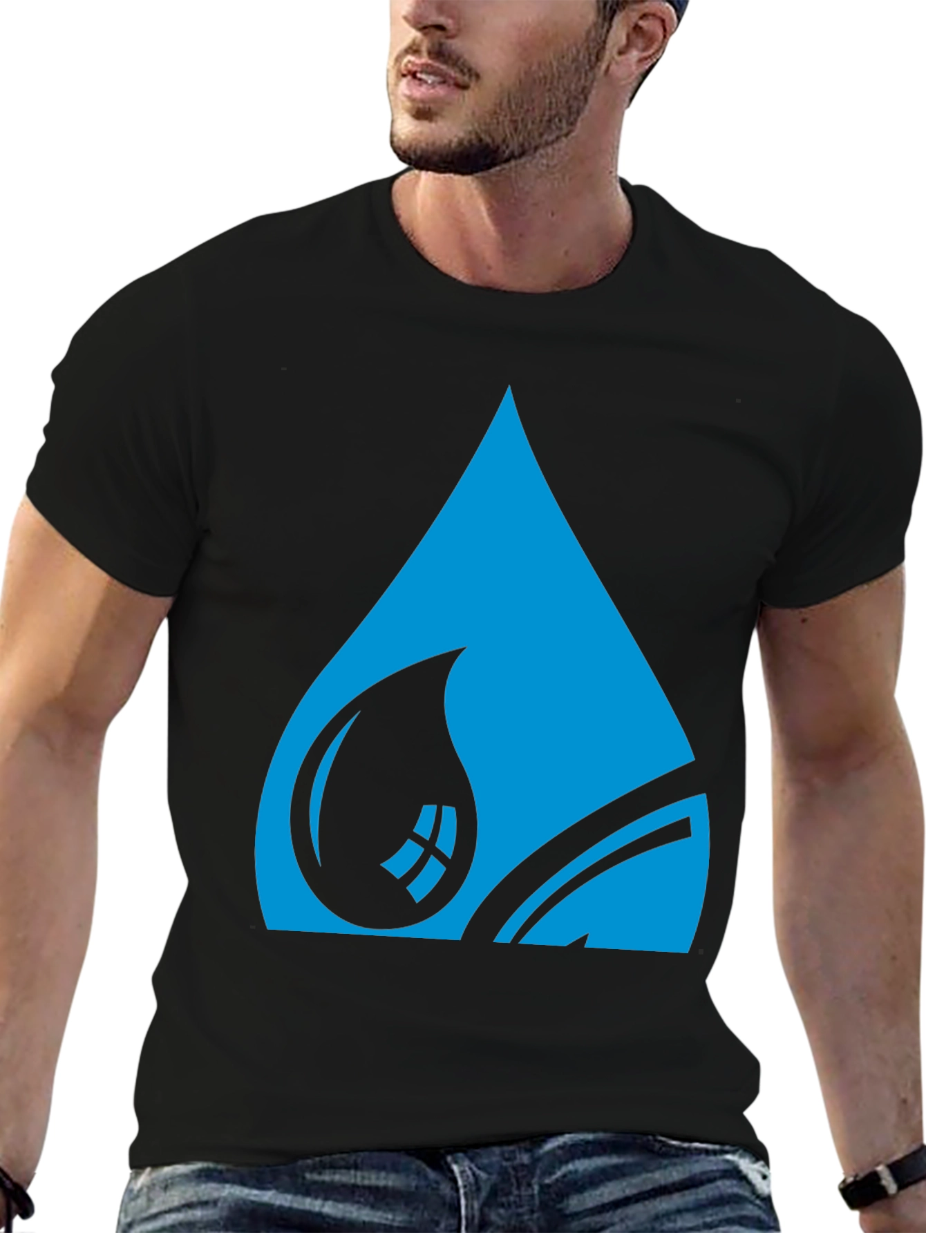 Blue Water Drop Graphic Tee - Stylish Black T-Shirt