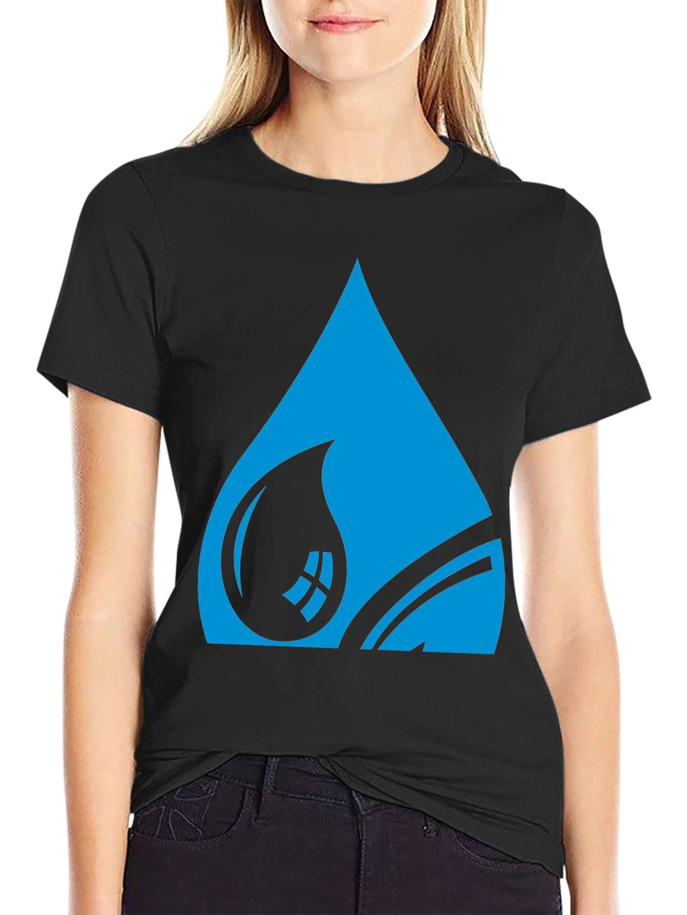 Blue Water Drop Graphic Tee - Stylish Black T-Shirt