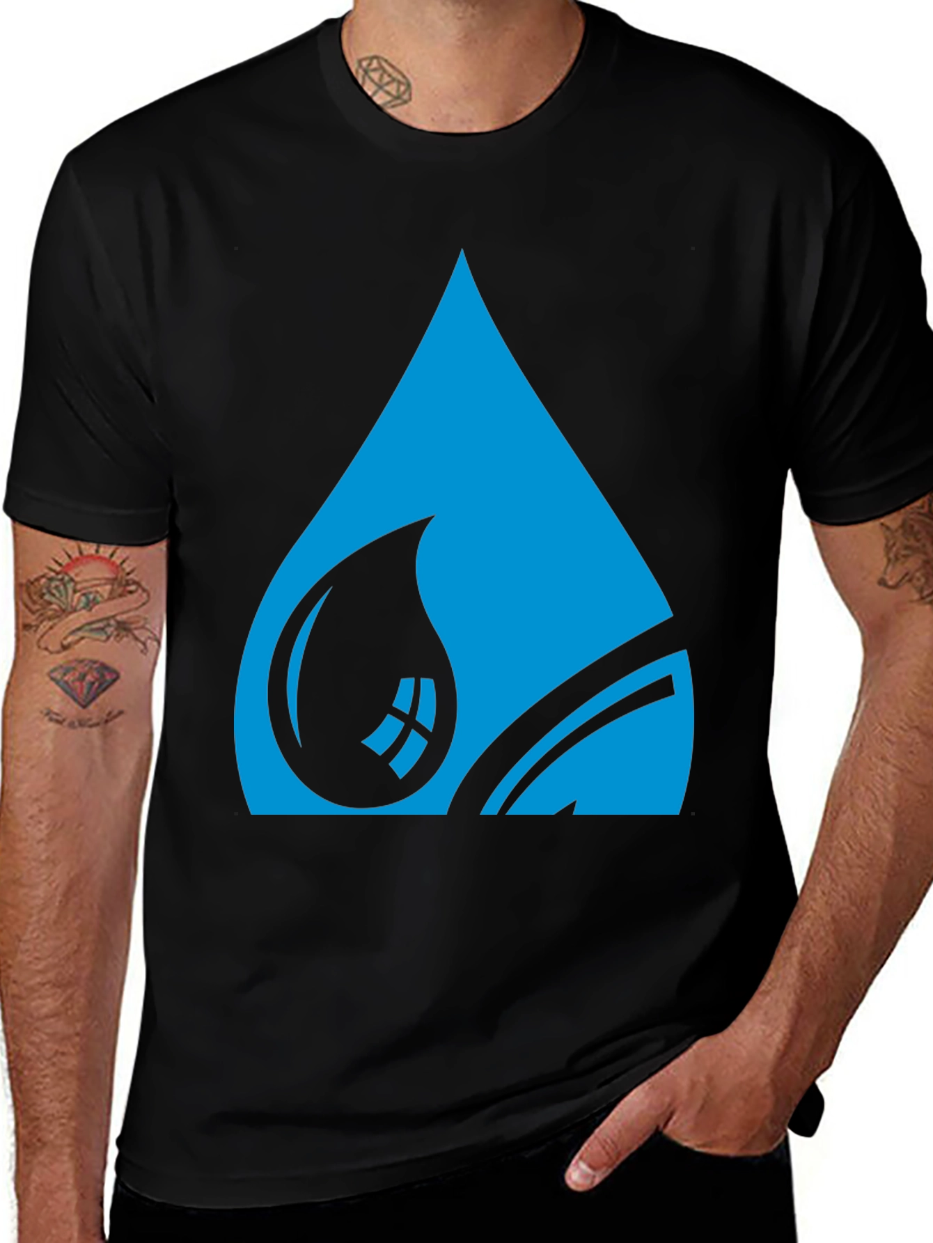 Blue Water Drop Graphic Tee - Stylish Black T-Shirt