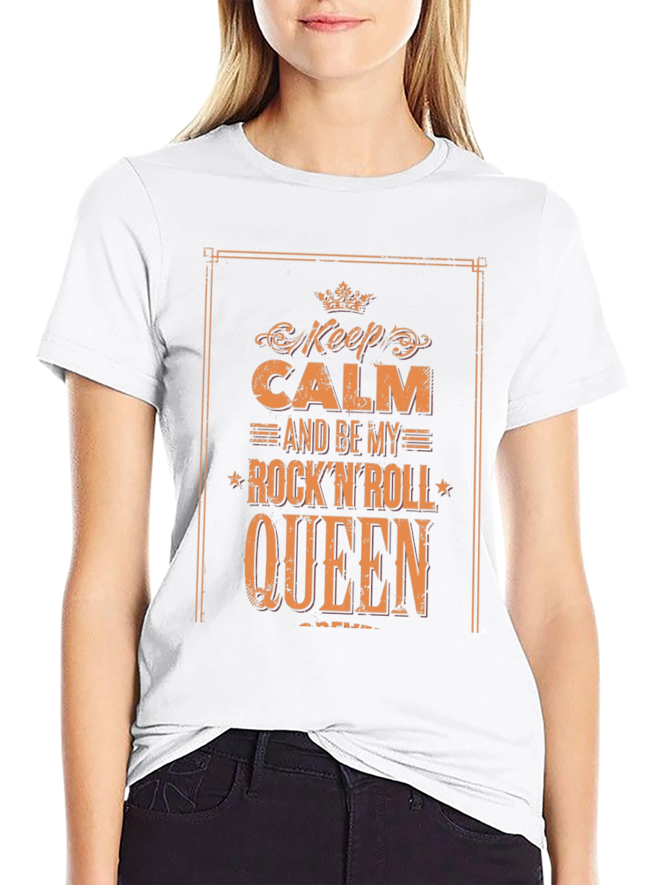 Keep Calm Rock n Roll Queen Black Graphic Tee