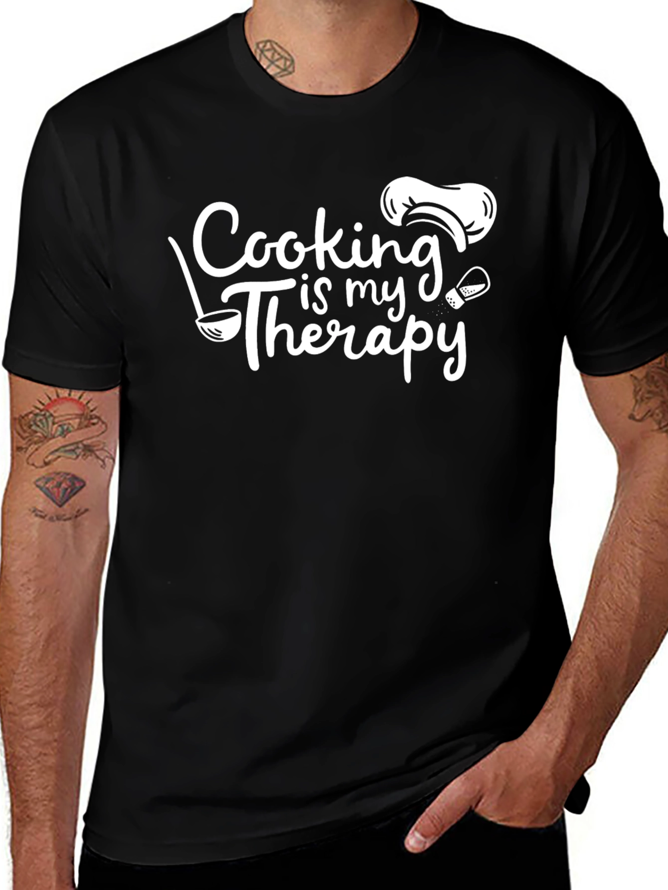 Cooking is My Therapy T-Shirt - Black Cotton Graphic Tee