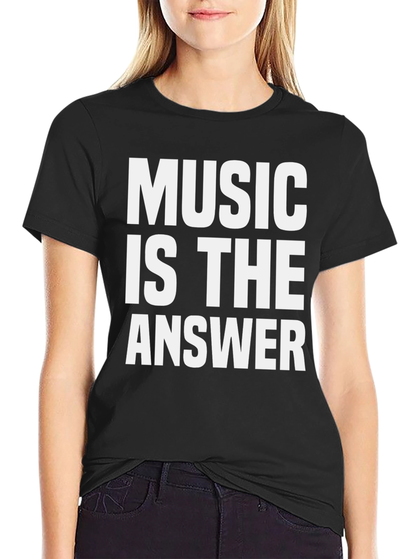 Music Is The Answer Graphic Tee - Black Cotton Casual Shirt