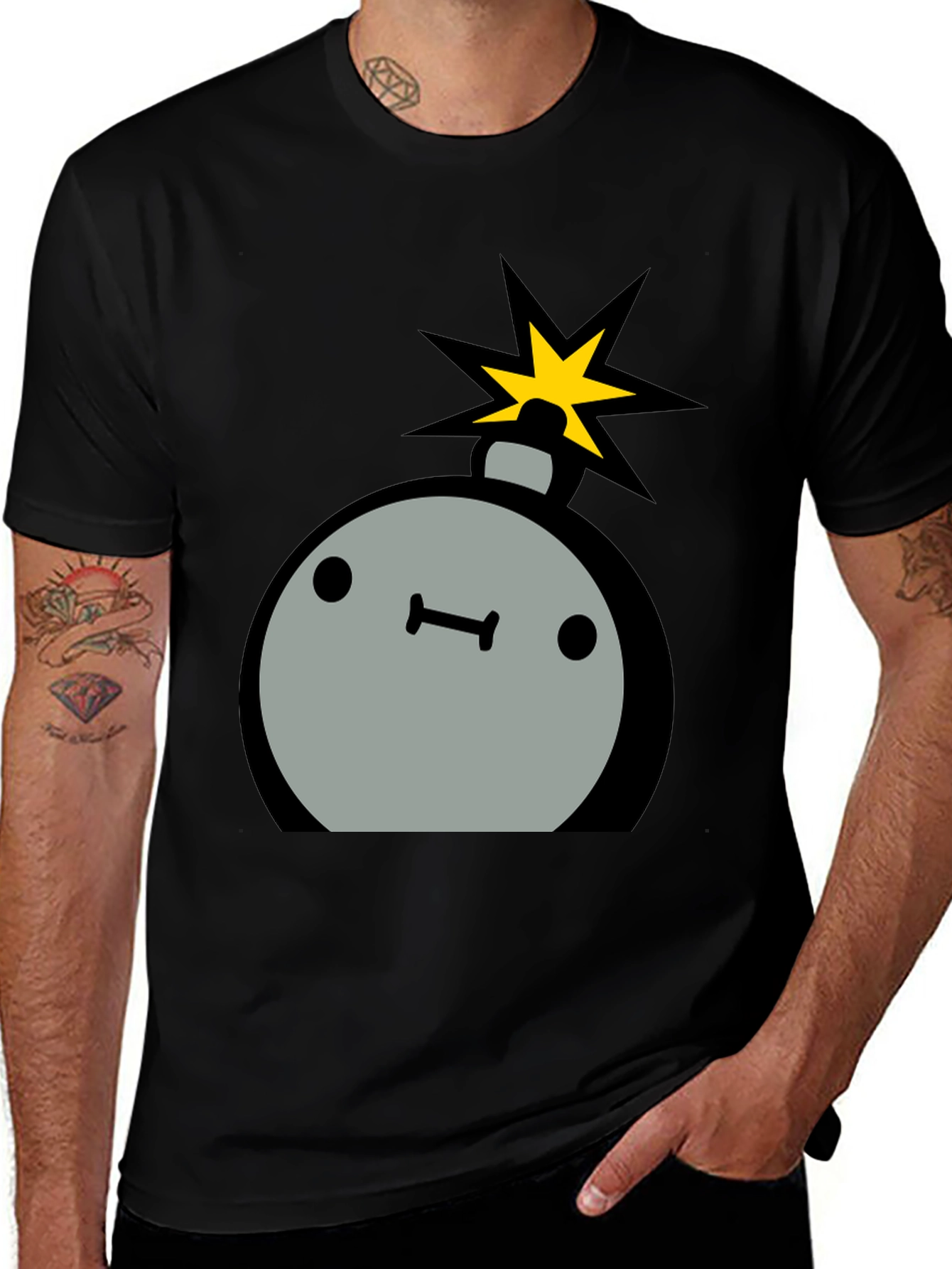 Cartoon Bomb Graphic Tee - Mens Black T-Shirt