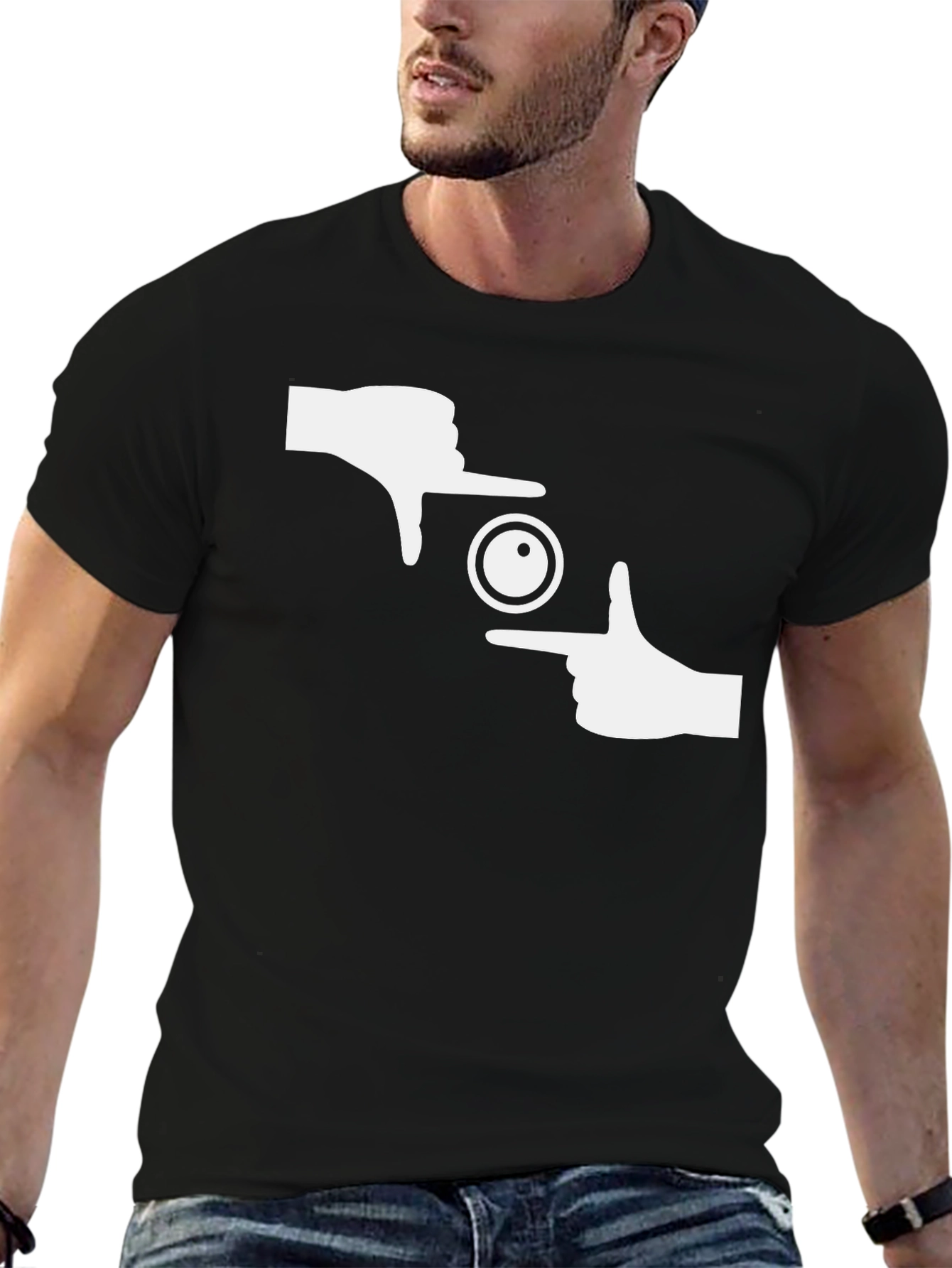 Photographer Frame Hands Graphic Tee - Black Cotton T-Shirt