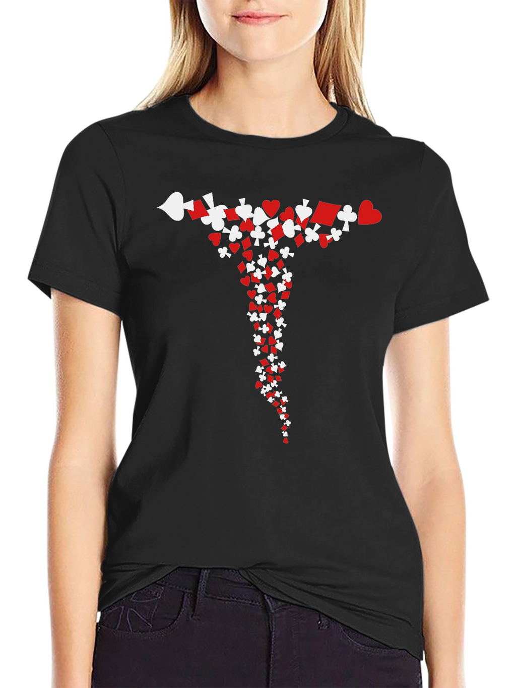 Card Suit Cascade T-Shirt - Black Cotton Tee