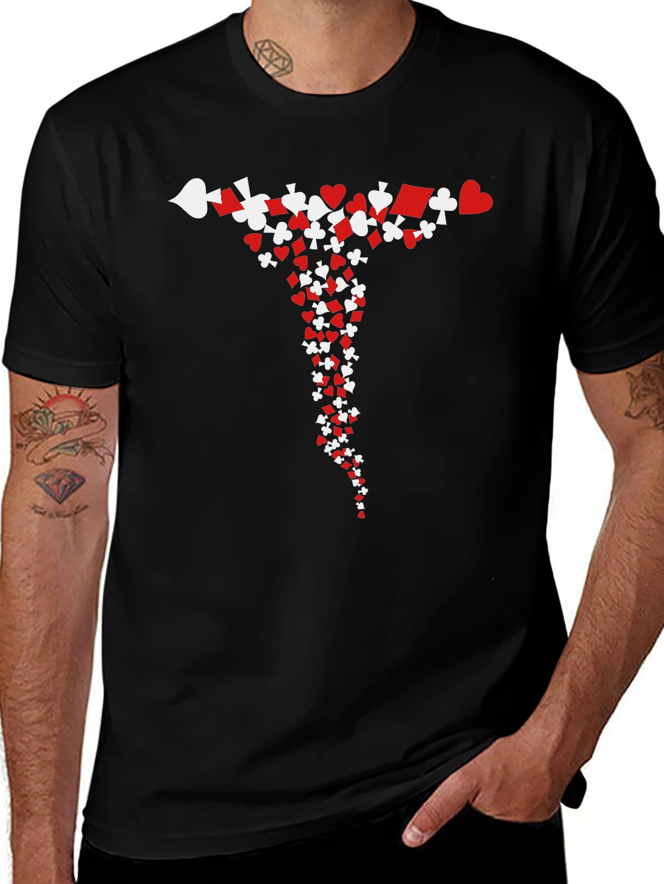Card Suit Cascade T-Shirt - Black Cotton Tee