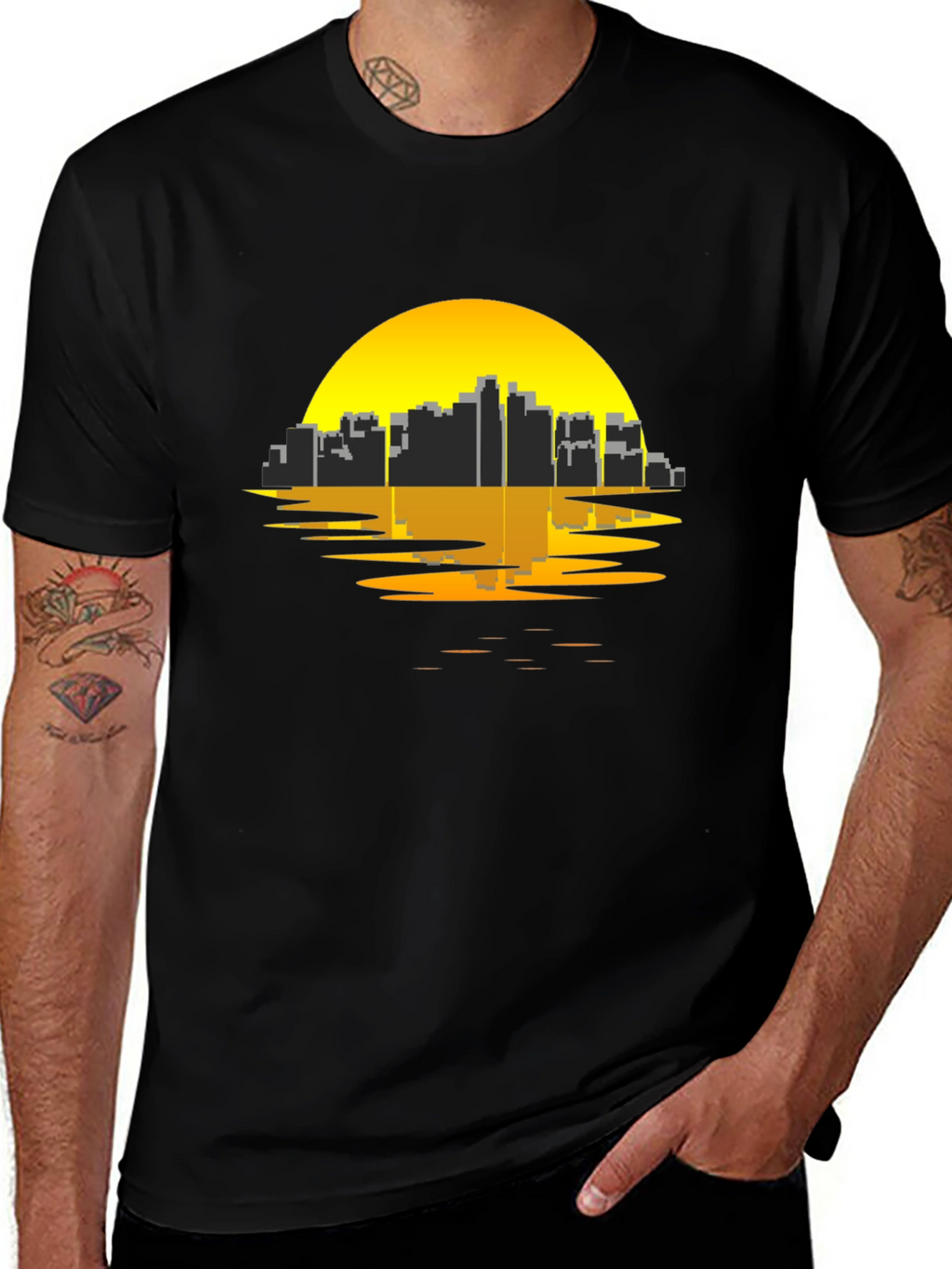 Urban Sunset Tee - Black Graphic T-Shirt