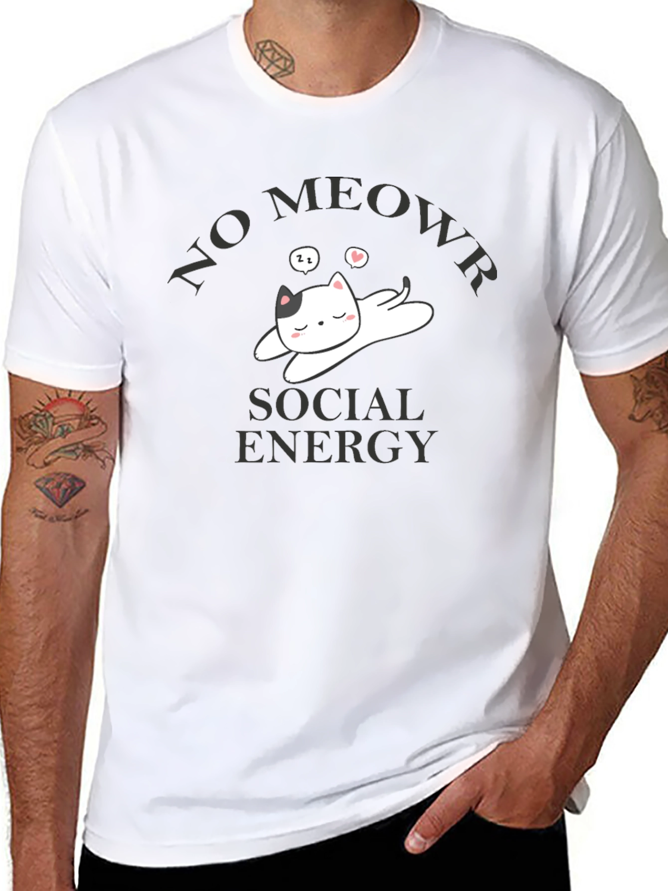 No Meowr Social Energy T-Shirt - Relaxed Cat Design