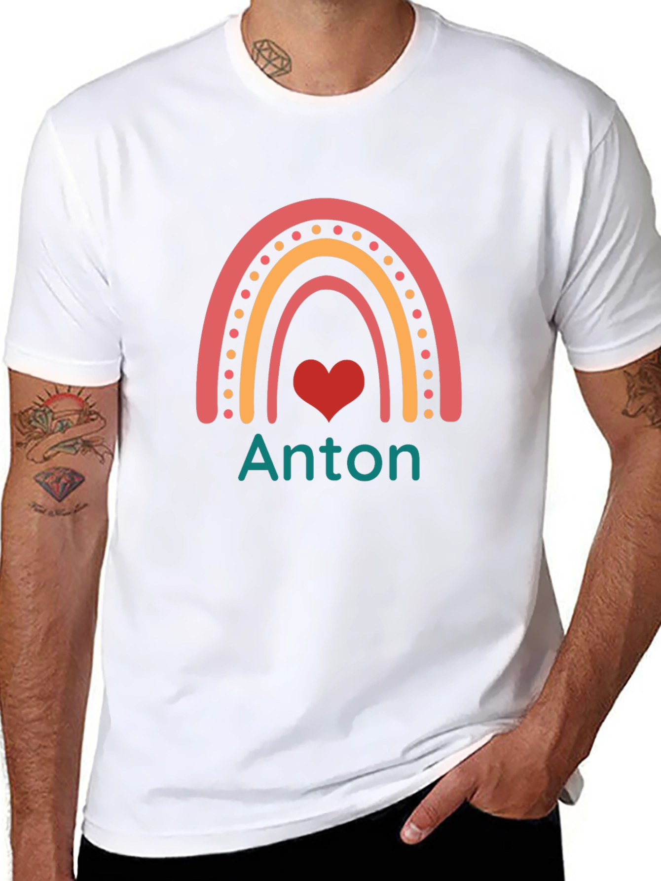 Personalized Anton Rainbow Heart T-Shirt