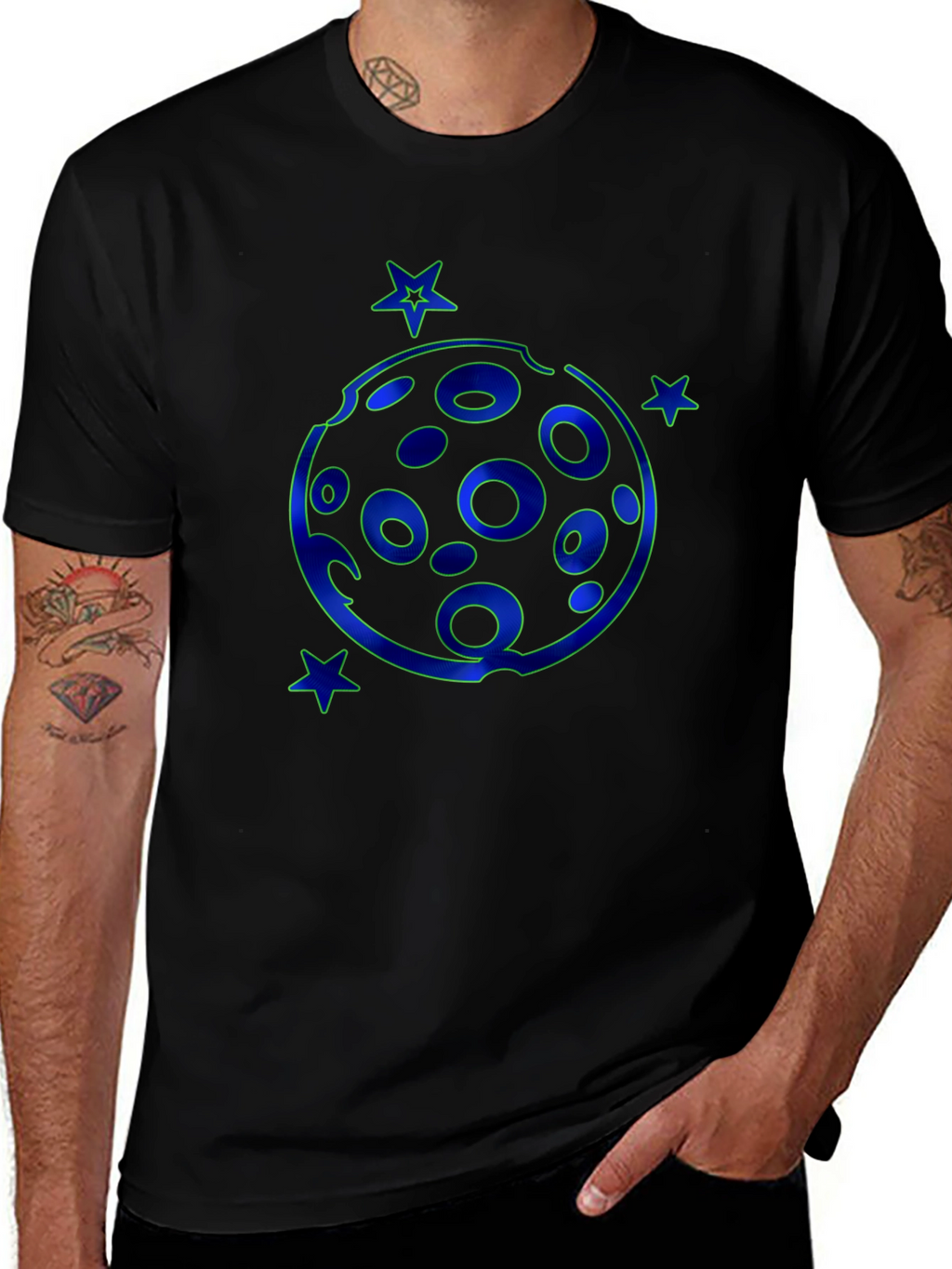 Cosmic Moon & Stars Black T-Shirt