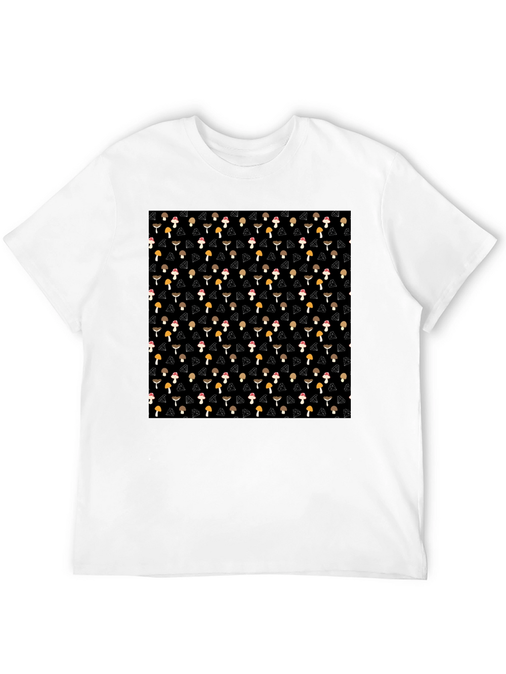 Mushroom Diamond Pattern Black T-Shirt