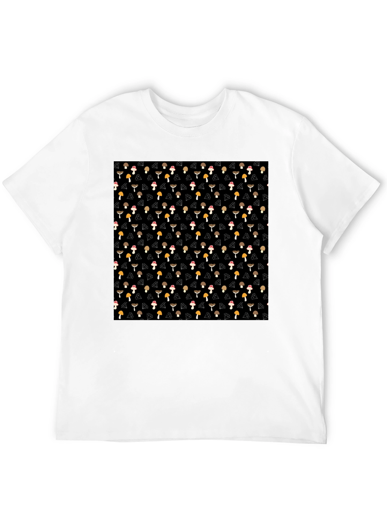 Mushroom Diamond Pattern Black T-Shirt