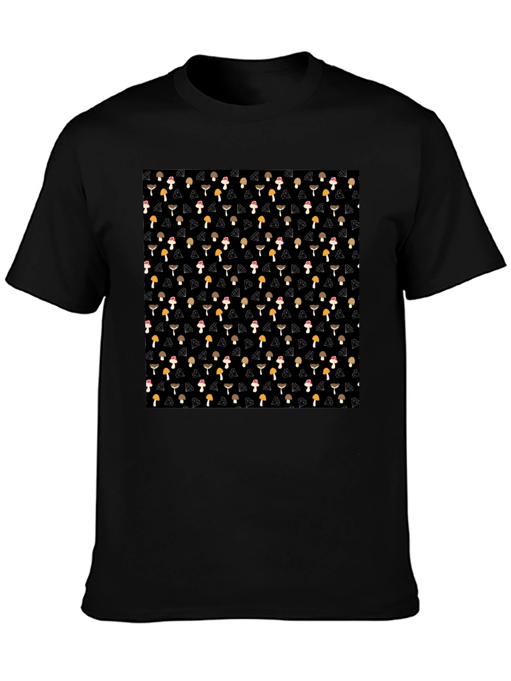 Mushroom Diamond Pattern Black T-Shirt