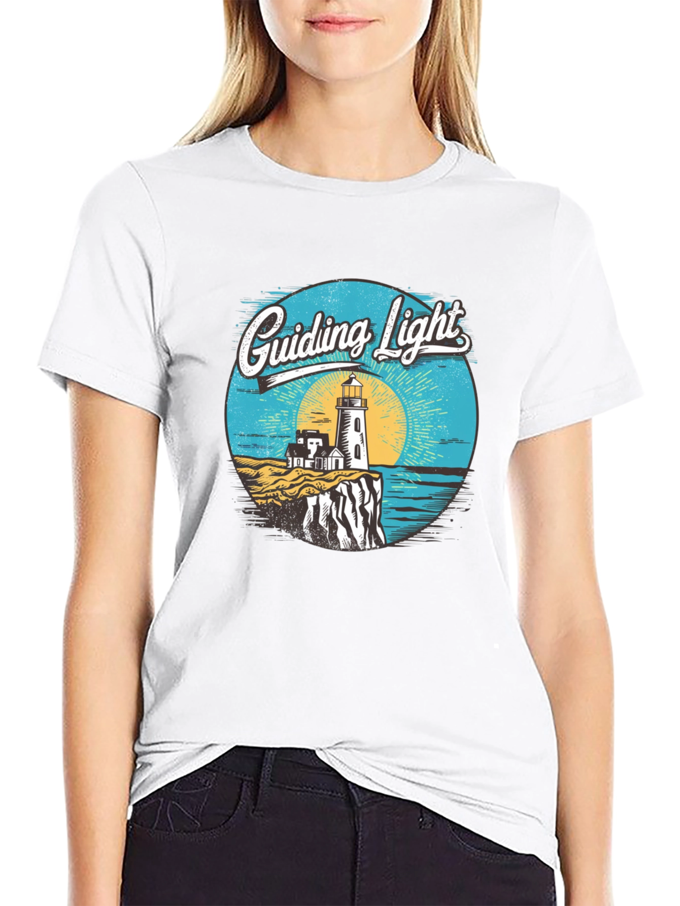 Guiding Light Lighthouse Graphic Tee - Black
