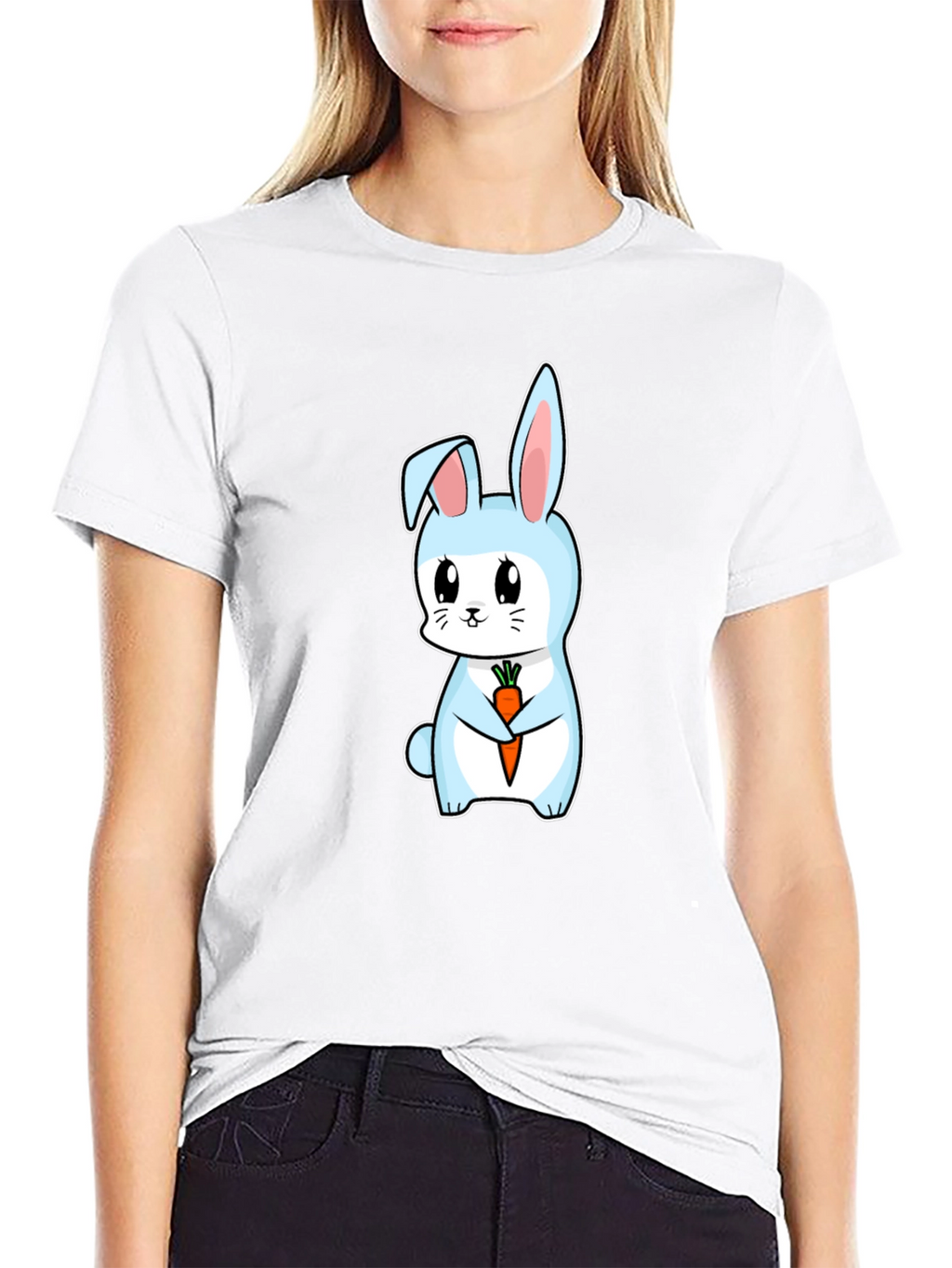 Cute Bunny Holding Carrot Graphic Tee - Black