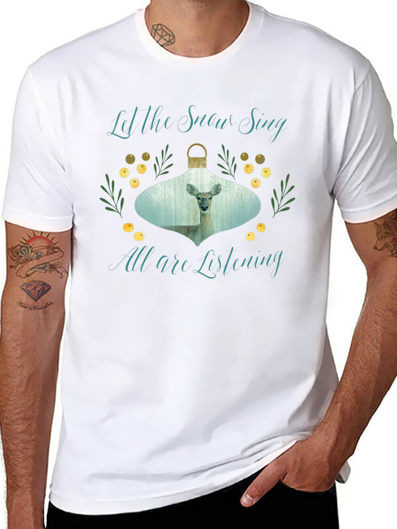 Let the Snow Sing Deer Graphic Tee - Black