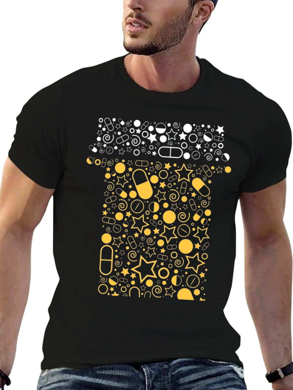 Pill Bottle Graphic Tee - Black Cotton T-Shirt