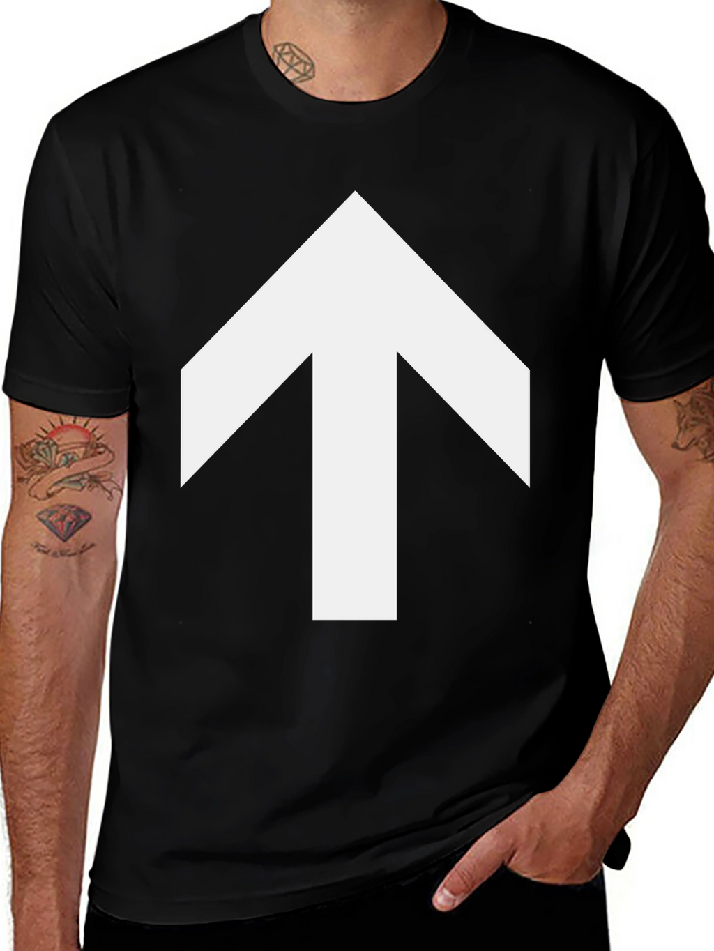 Arrow Up Graphic Tee - Casual Black T-Shirt