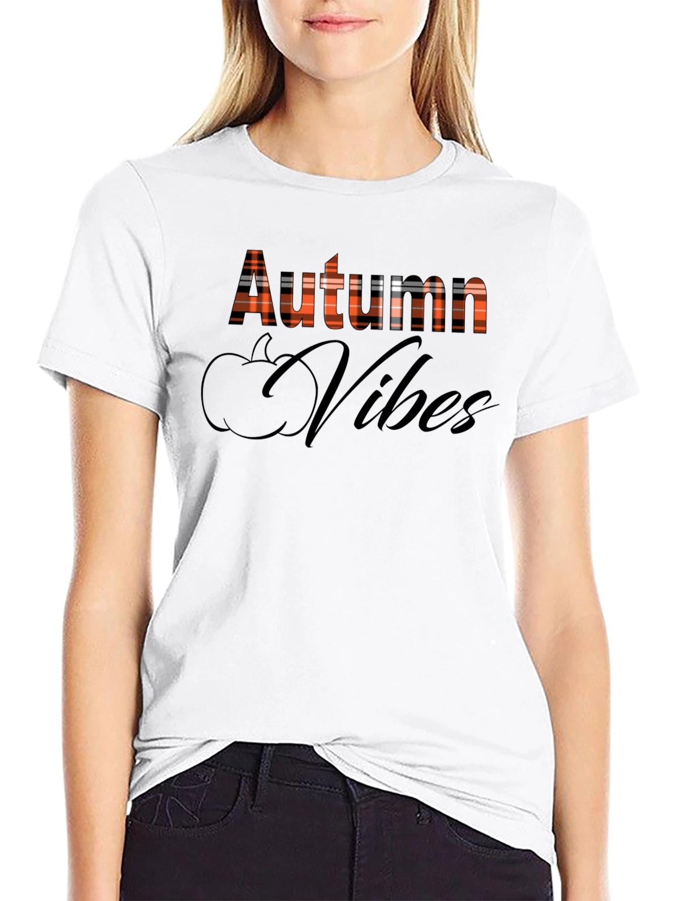 Autumn Vibes Plaid Graphic T-Shirt - Fall Season Tee