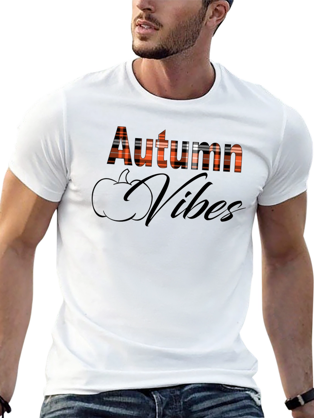 Autumn Vibes Plaid Graphic T-Shirt - Fall Season Tee