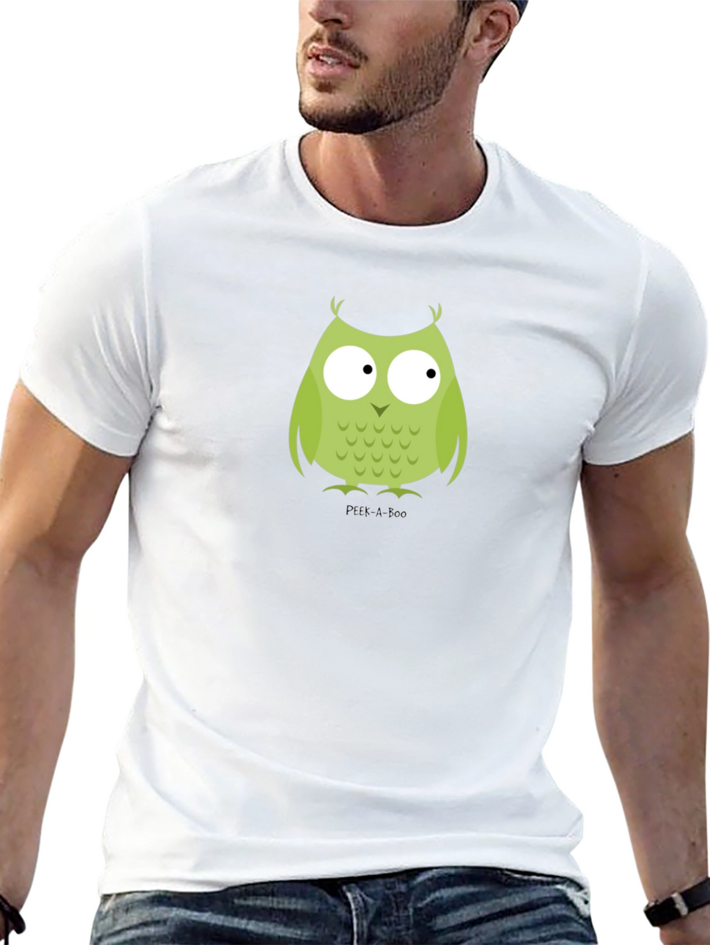 Cute Owl Graphic Tee - Peek-A-Boo Design