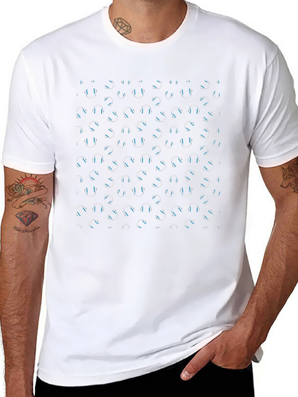 Headphone Pattern Black T-Shirt - Music Lovers Tee