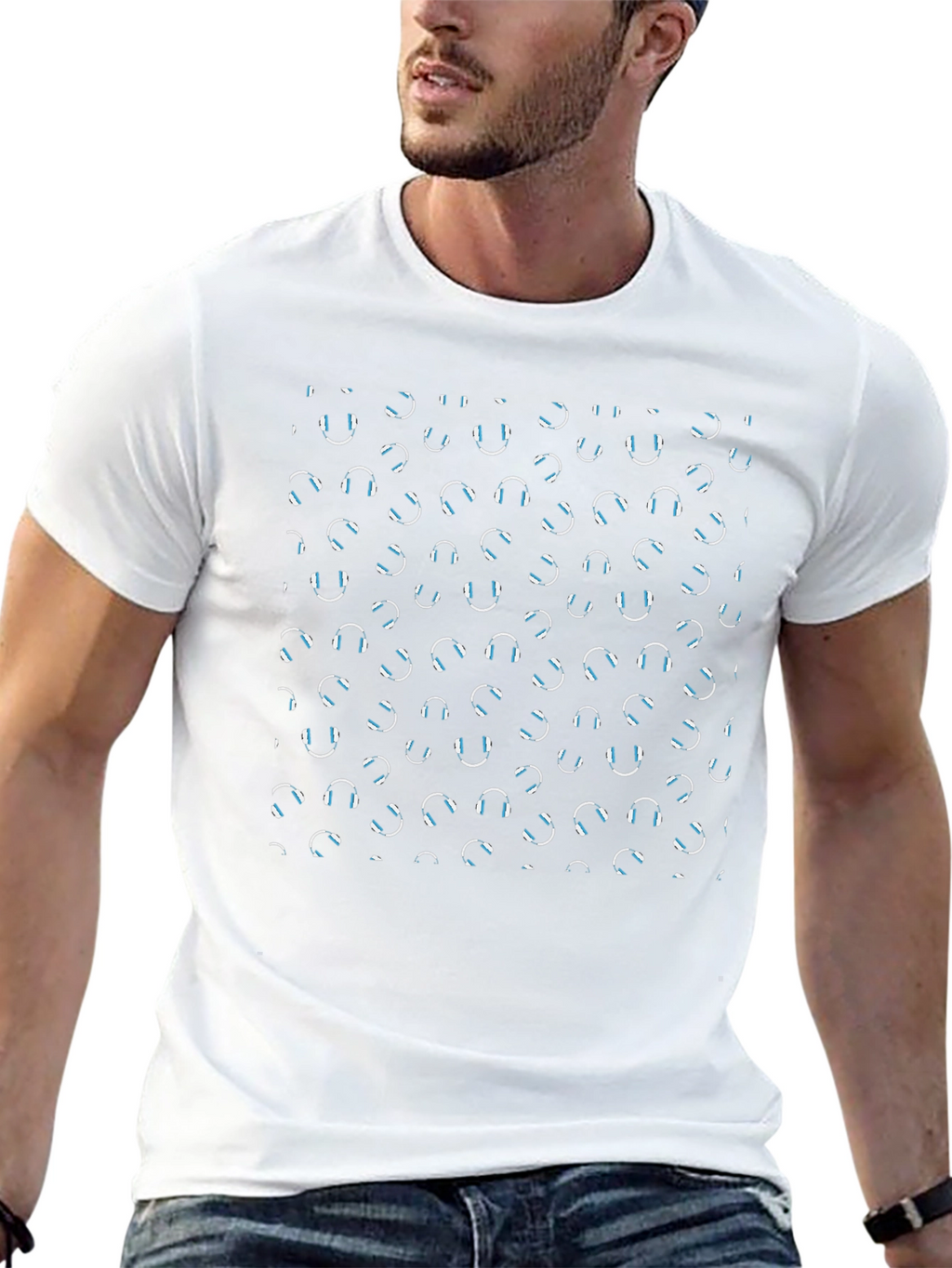Headphone Pattern Black T-Shirt - Music Lovers Tee