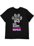 Eat Sleep Groom Repeat Dog Paw Print T-Shirt
