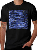 Stylish Black T-Shirt with Abstract Blue Wave Design