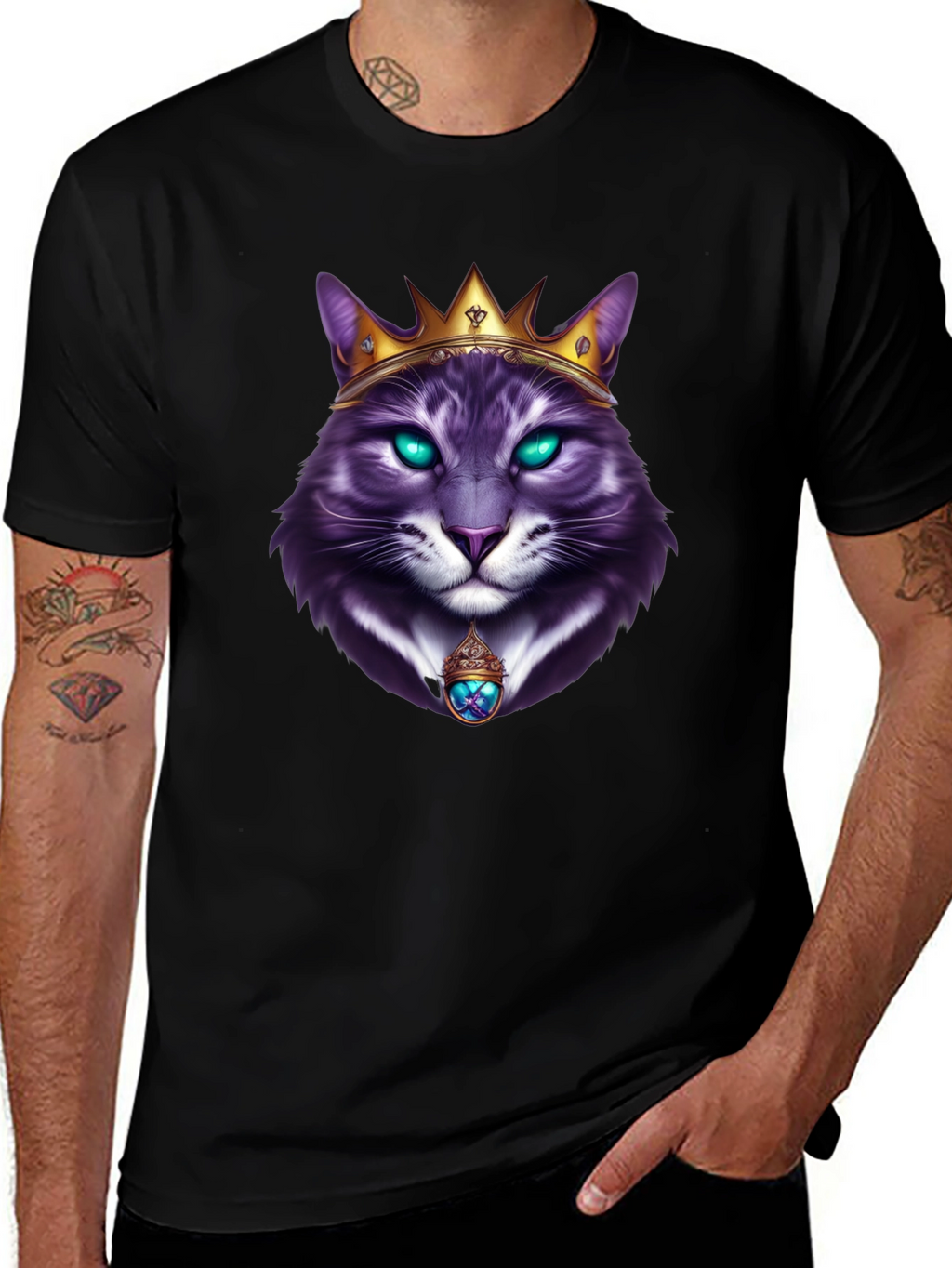Royal Cat Graphic T-Shirt - Kingly Feline Design