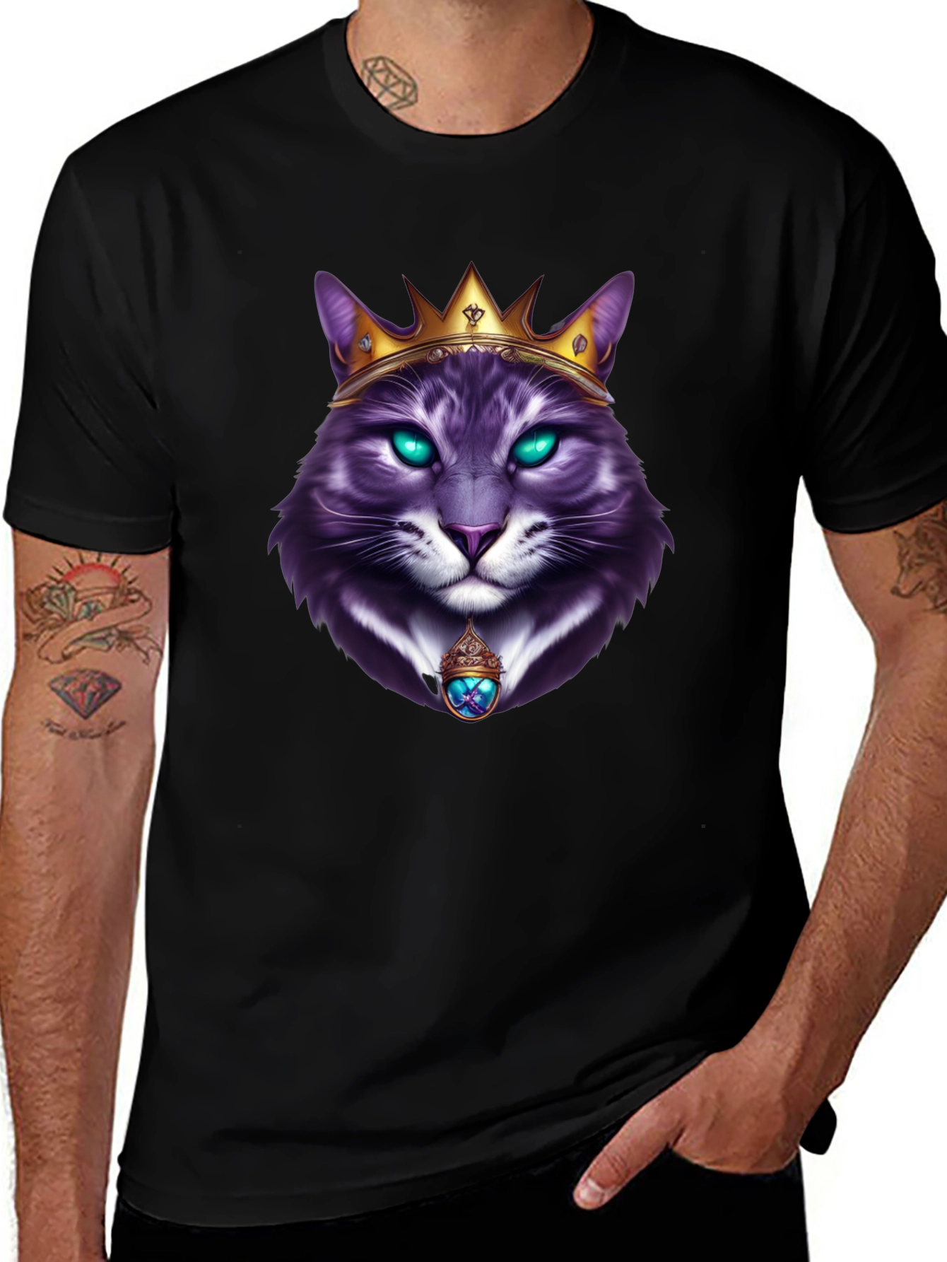 Royal Cat Graphic T-Shirt - Kingly Feline Design