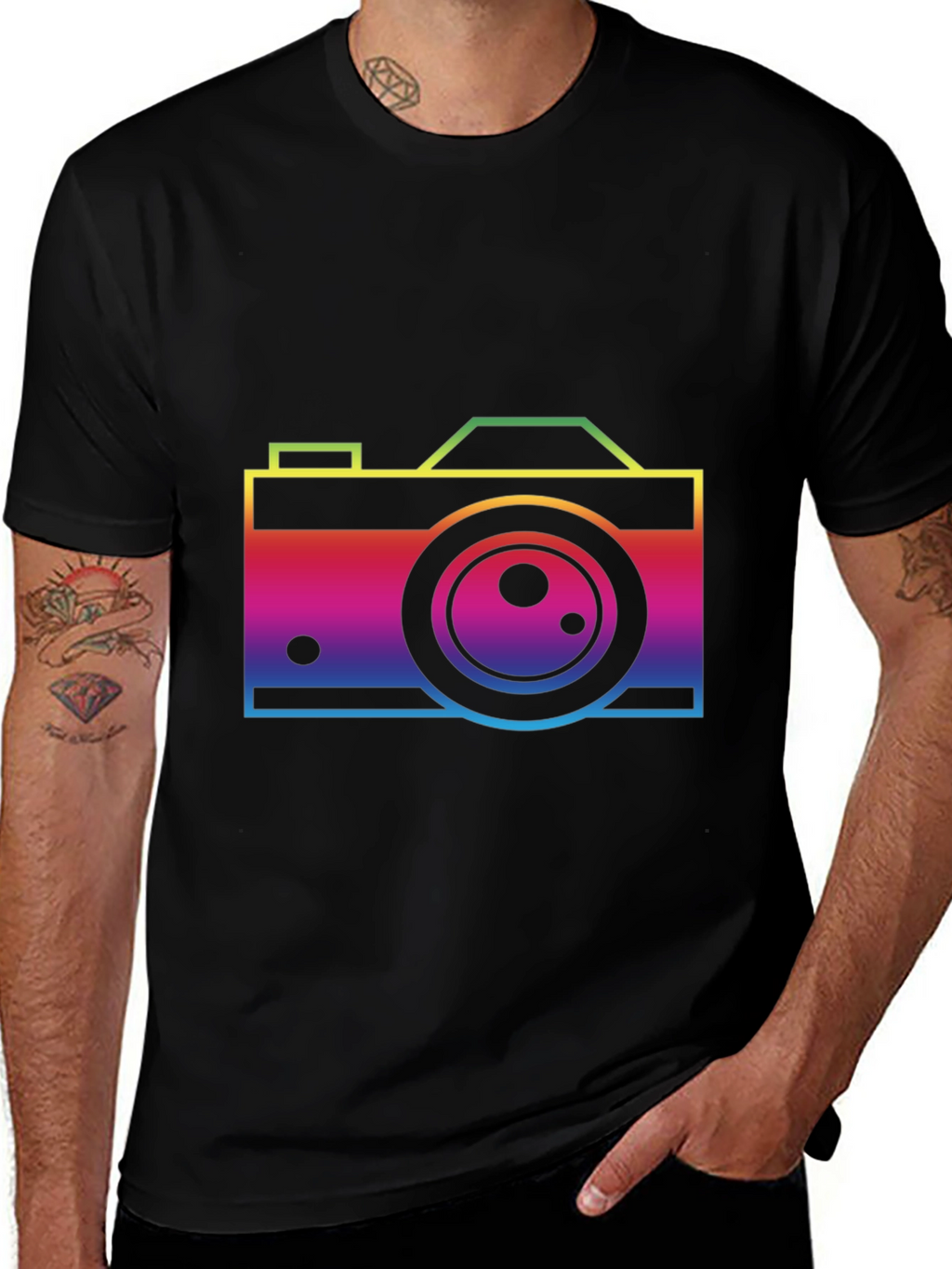 Rainbow Camera Graphic T-Shirt - Black Cotton Tee