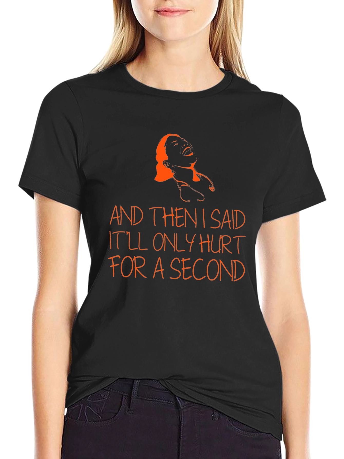 Funny Black T-Shirt with Orange Text and Design